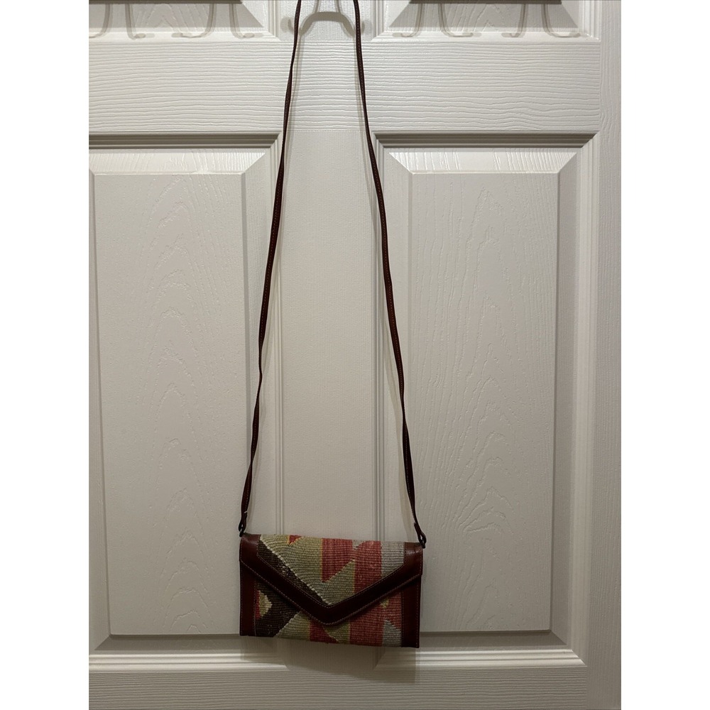 Vtg Southwestern Blanket Leather Crossbody Shoulder Purse